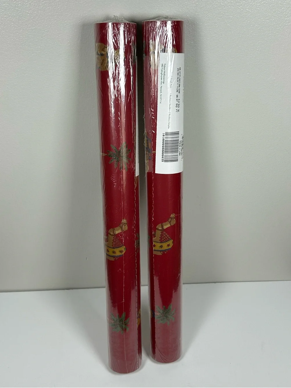 Vintage Set of Two Rolls Thibaut Red Wallpaper Monkeys Elephants Camels T6435